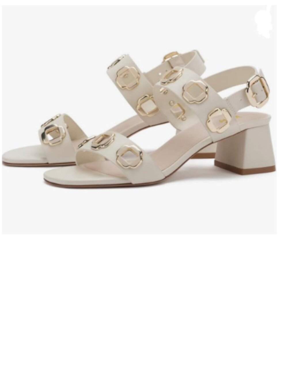 YDN Women's Ivory Block Heel Sandals with Gold Buckle Accents